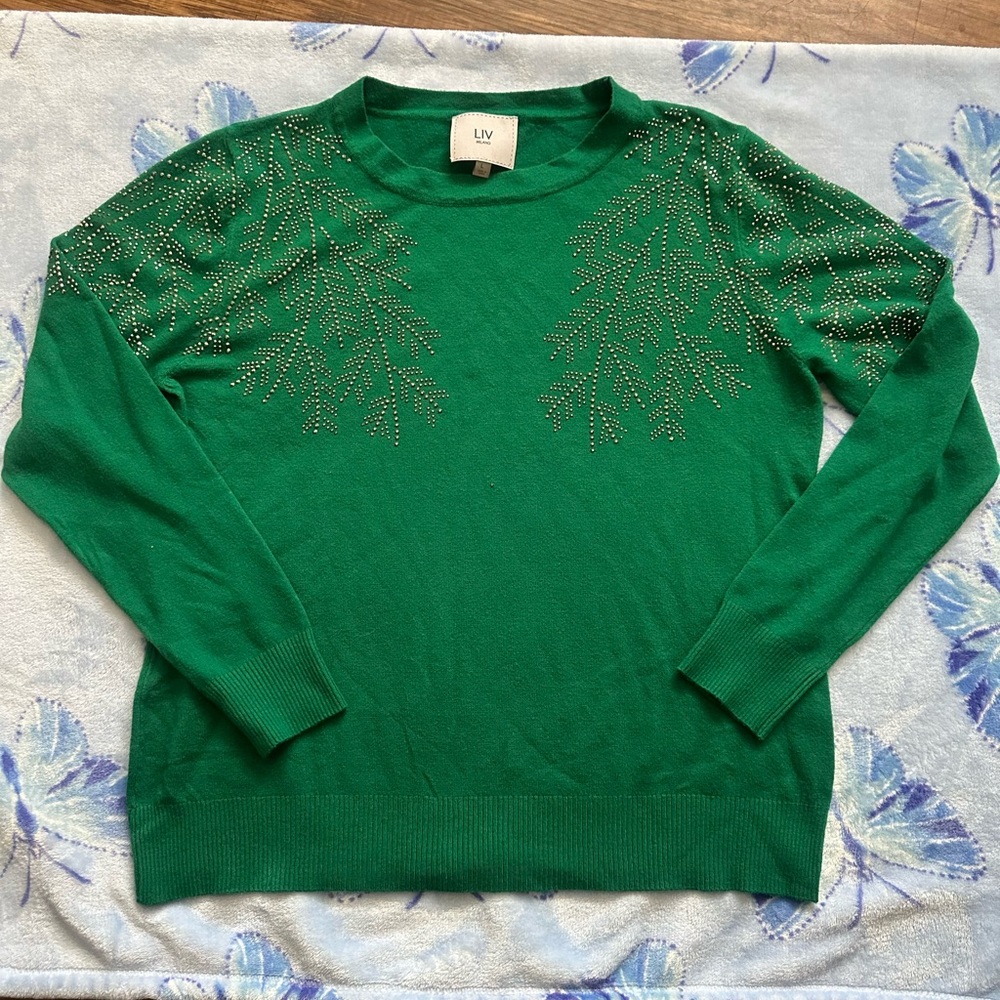 🔴Milano Green Crew Neck Sweater with Textured Shoulders